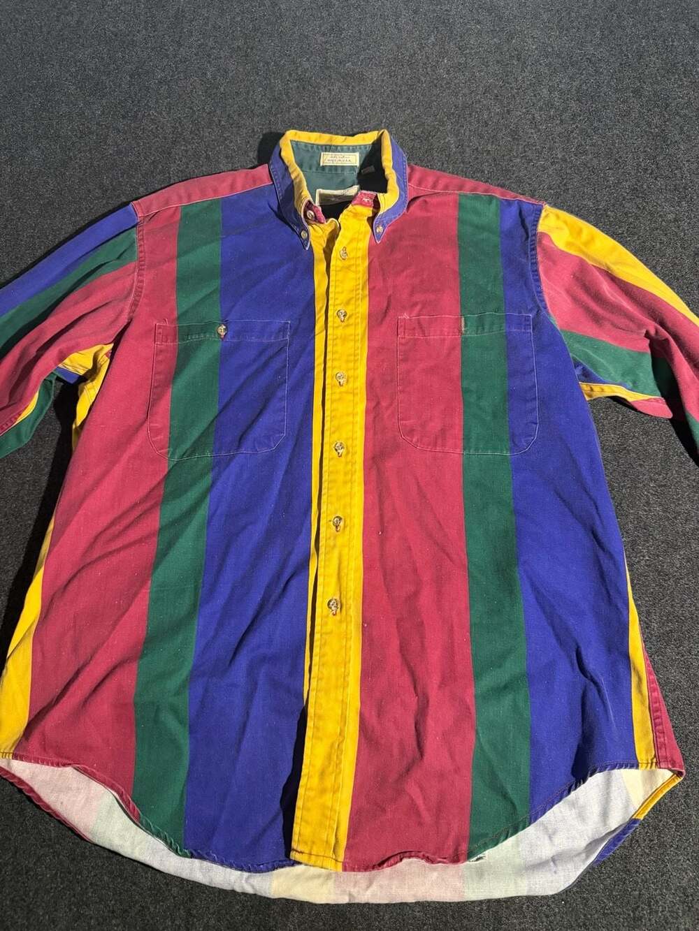 90s Cotton Brothers Colorblock Vertical Striped Button Down Shirt XL USA